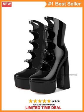 Platform High Heels Side Zipper Adjustable Buckles Block Heel Pumps